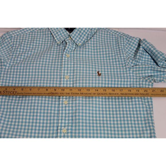 Ralph Lauren Classic Fit Blue Gingham Plaid Men's M Button-Down Shirt Flesh Pony - Picture 9 of 11